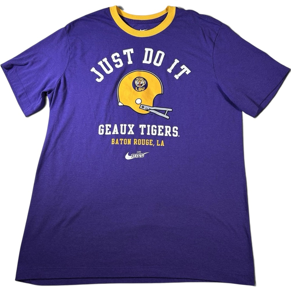 Nike LSU Tshirt Mens L Purple Geaux Tigers Just Do It Football Collegiate Retro